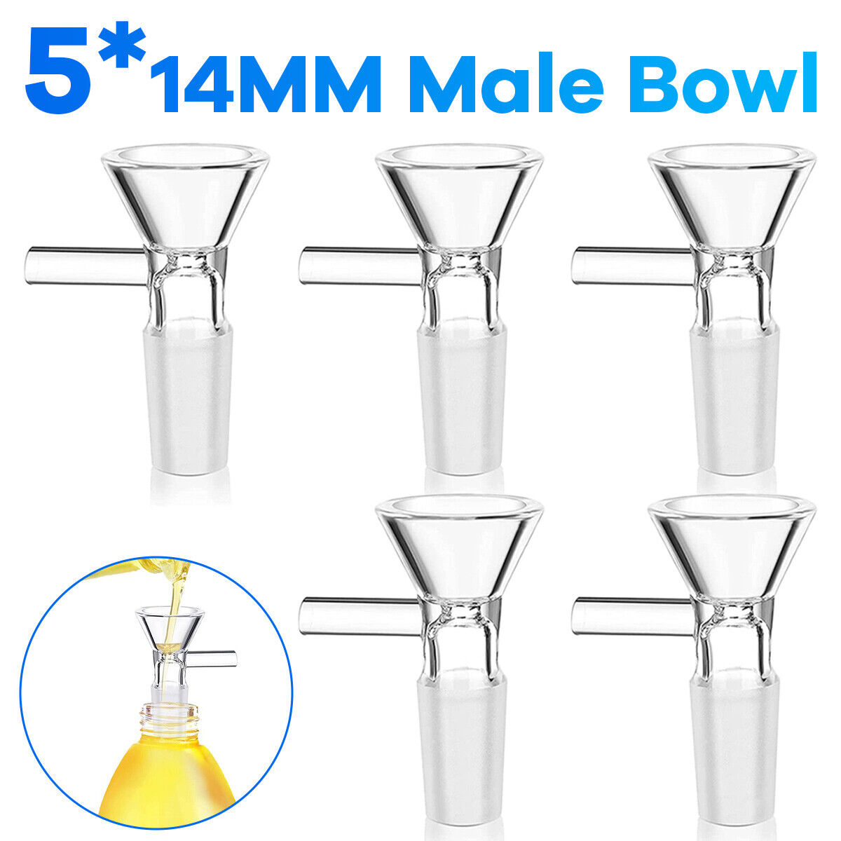 5x 14MM Male Glass Bowl For Water Pipe Hookah Bong Replacement Head - US Premium