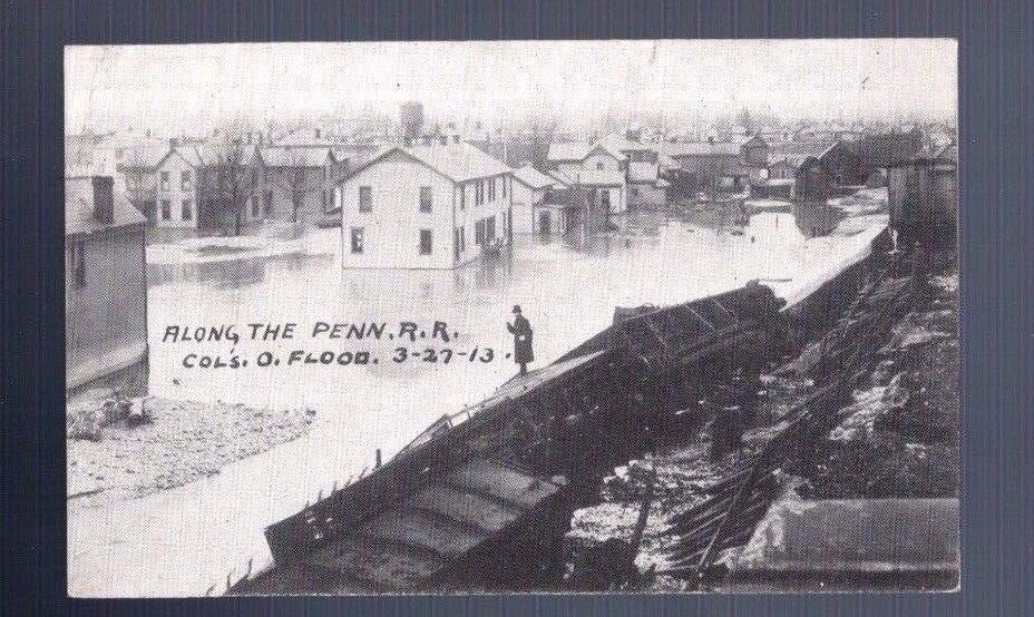 1913 RPPC PENN RR Flood Train Railroad Man Home Track Vintage Photo Postcard USA