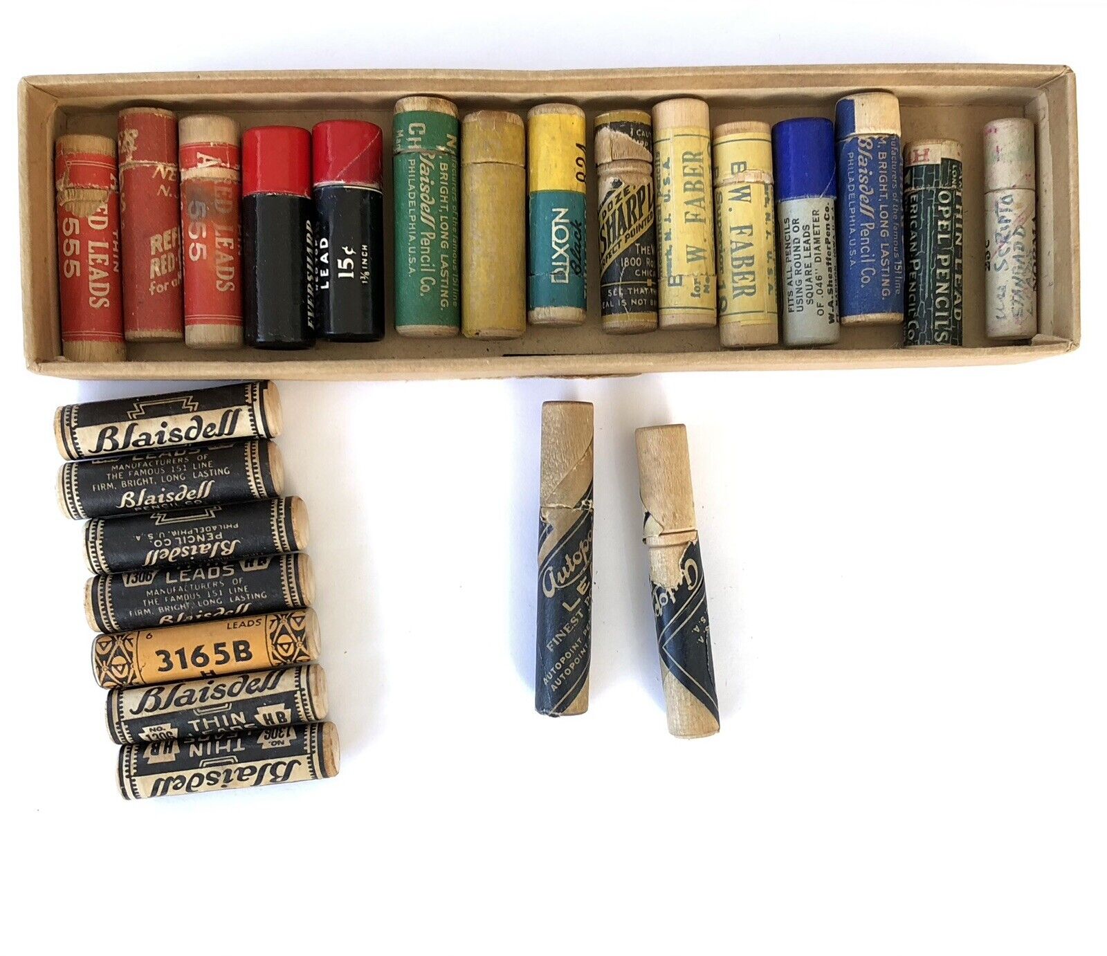 Vintage Antique Lot Of Mechanical Pencil Leads Various Companies Wood Tubes