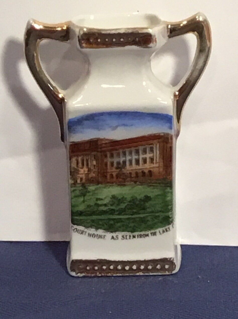 Vintage Cuyahoga County Court House Souvenir Vase Germany 3.5” Cleveland Ohio