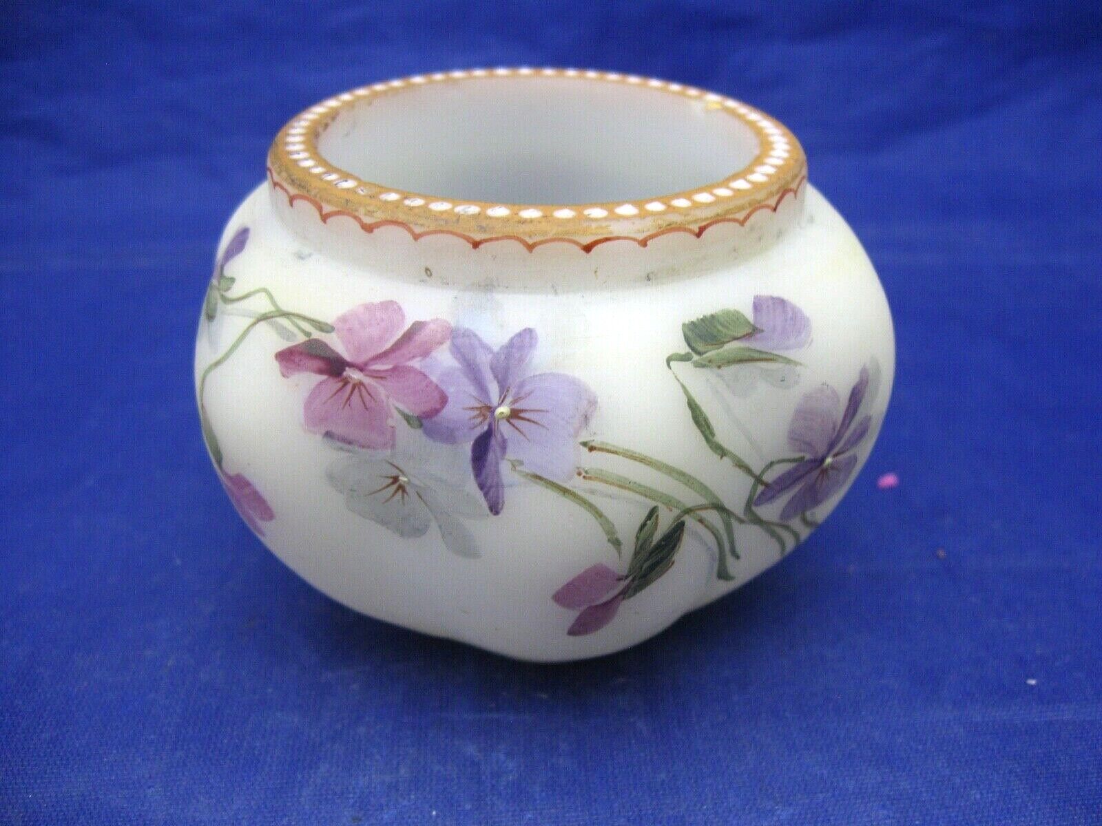 SMALL ANTIQUE WAVECREST FLORAL BOWL W PUFFED OUT SIDES & BEADED RIM GORGEOUS