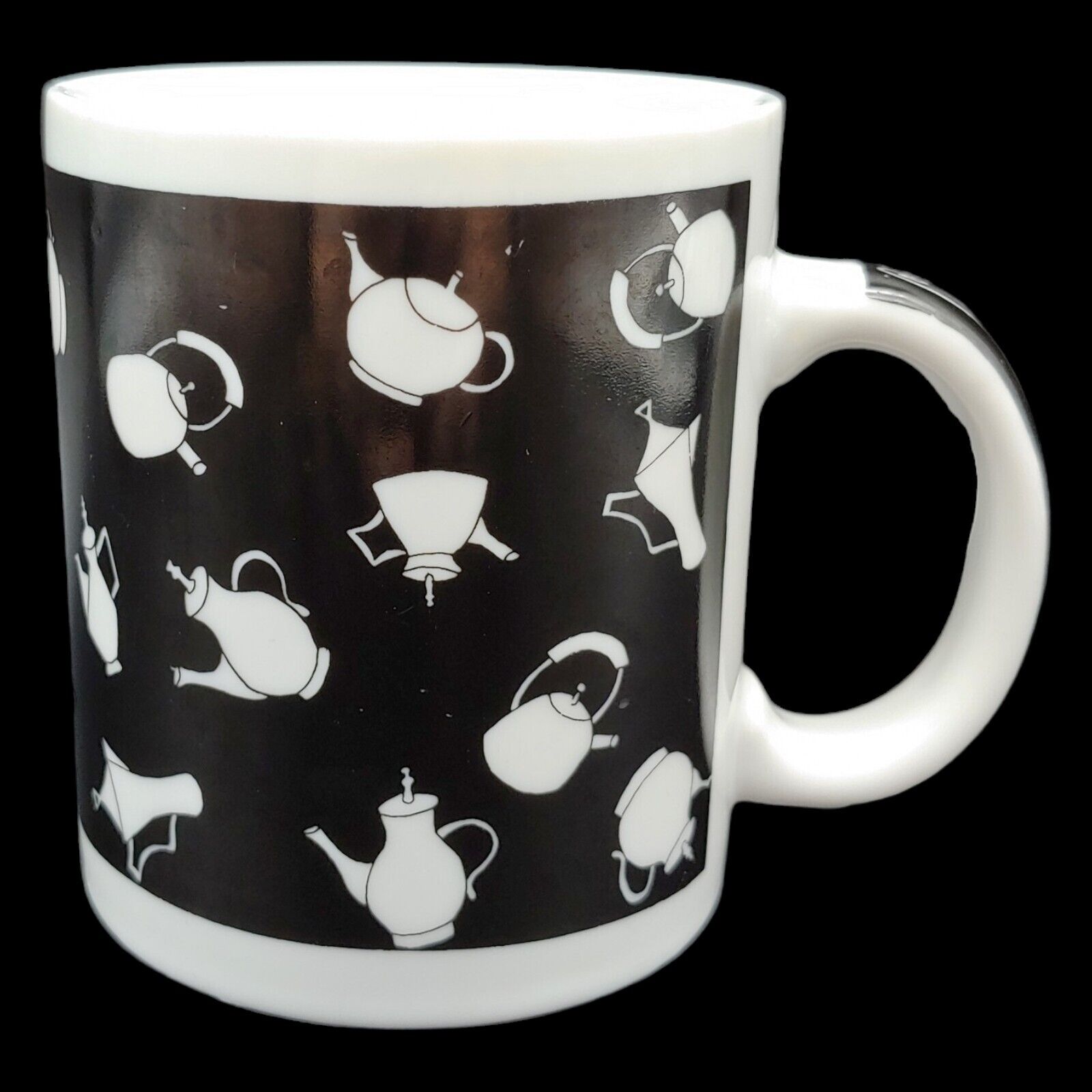 Chaleur Dan May Tea Pots Coffee Mug Cup - 14oz Large Black White Fun Whimsical