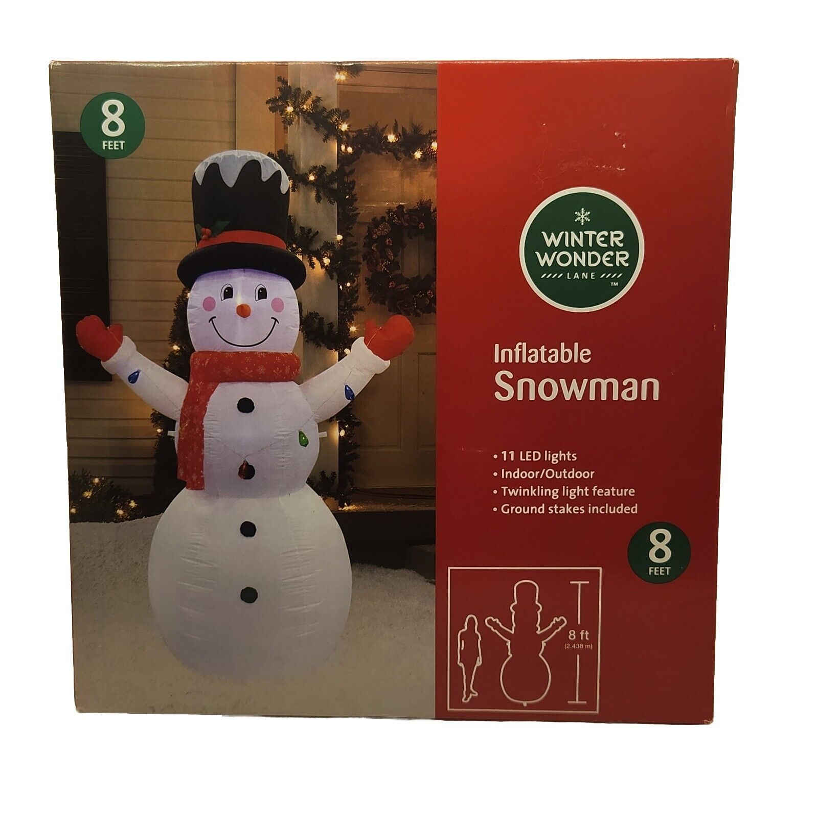 Winter Wonder NEW 8\' Inflatable Snowman With LED Lights Includes Stakes