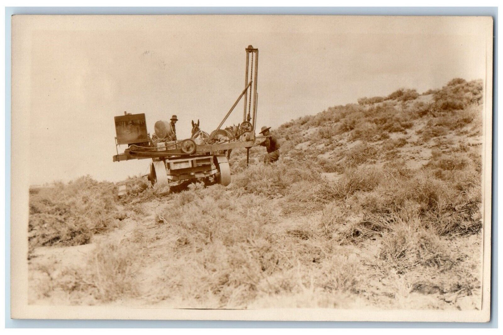 Desert Well Drilling Machine Postcard RPPC Photo Farming Field Scene c1910\'s