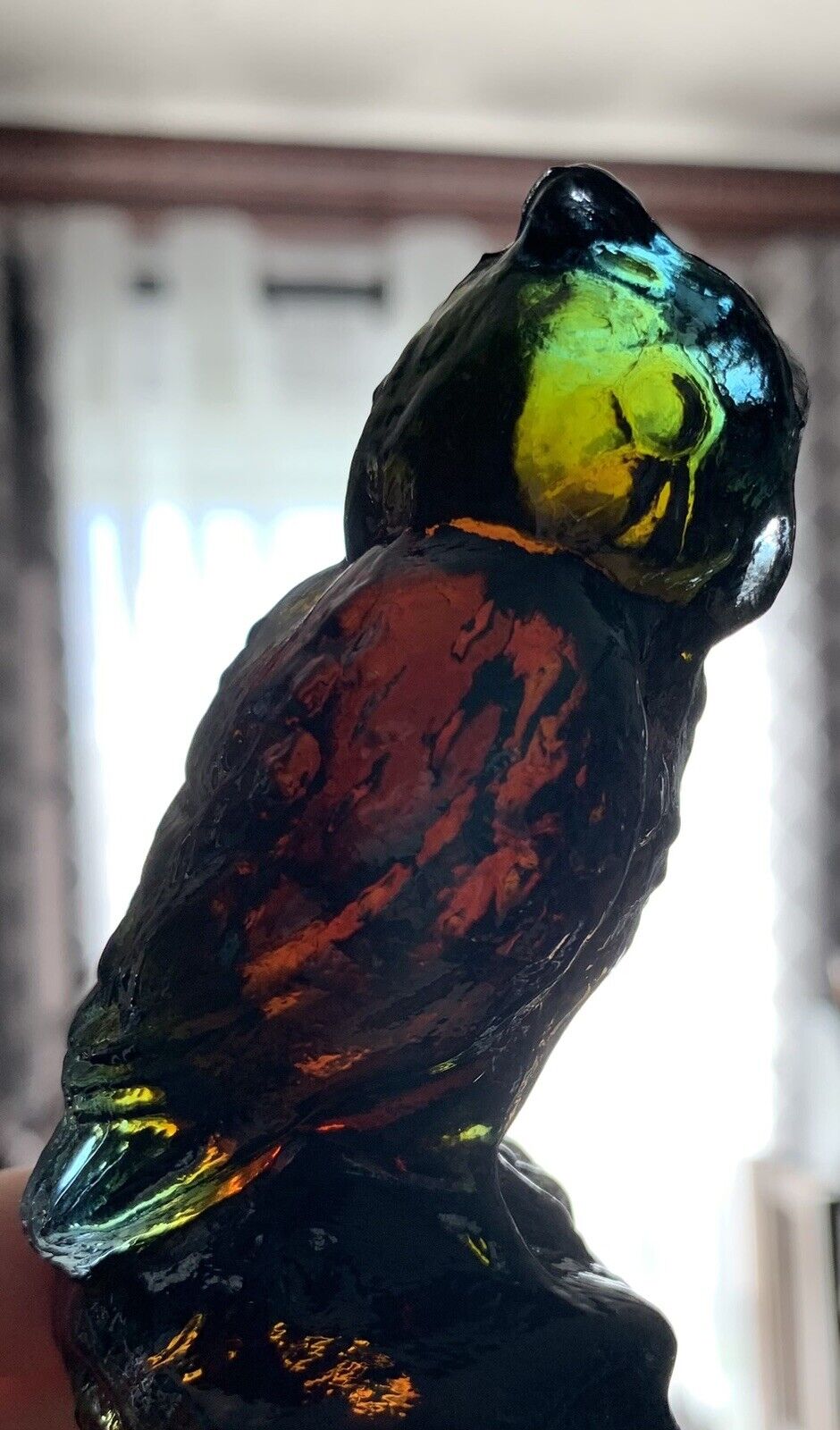 Vtg. Boyd Rubina Glass Owl Figurine UV Glow Rare