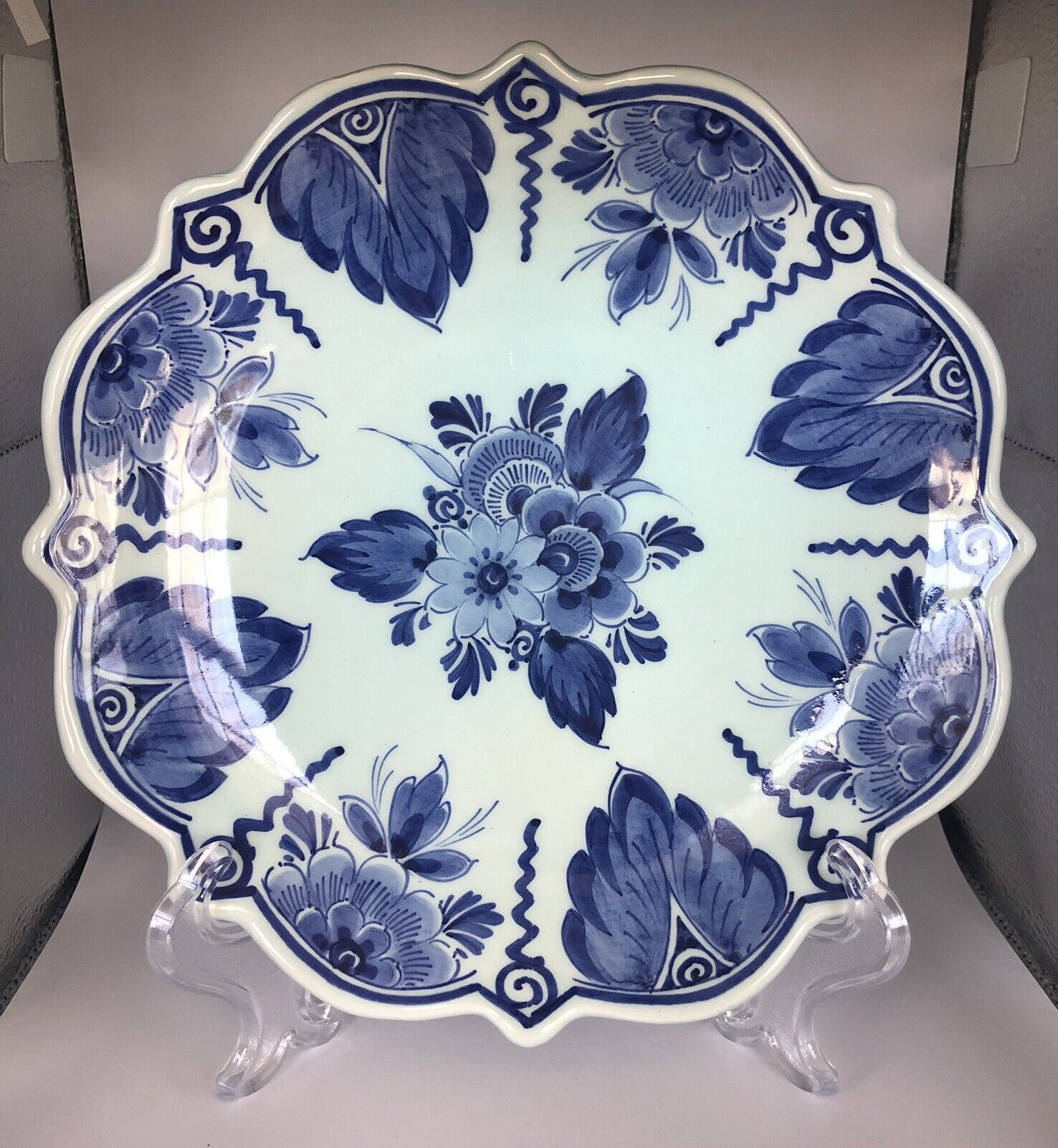 Vintage Delft Holland Blue On Blue Floral Plate