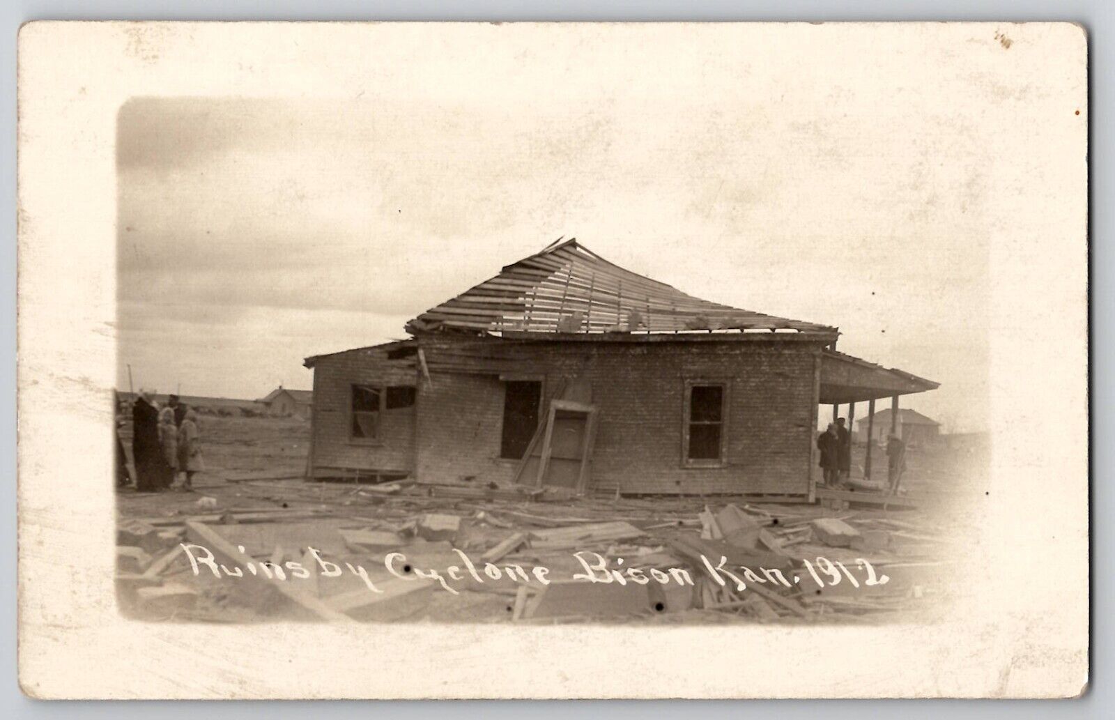 April 20, 1912 Ruins Cyclone Tornado Bison Rush County KS RPPC Photo Postcard