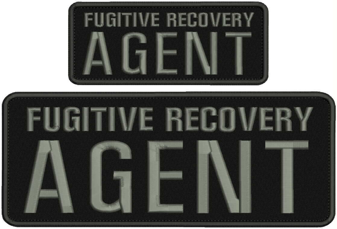 Fugitive Recovery Agent embroidery patches 4x10 and 2x5 hook grey letters  