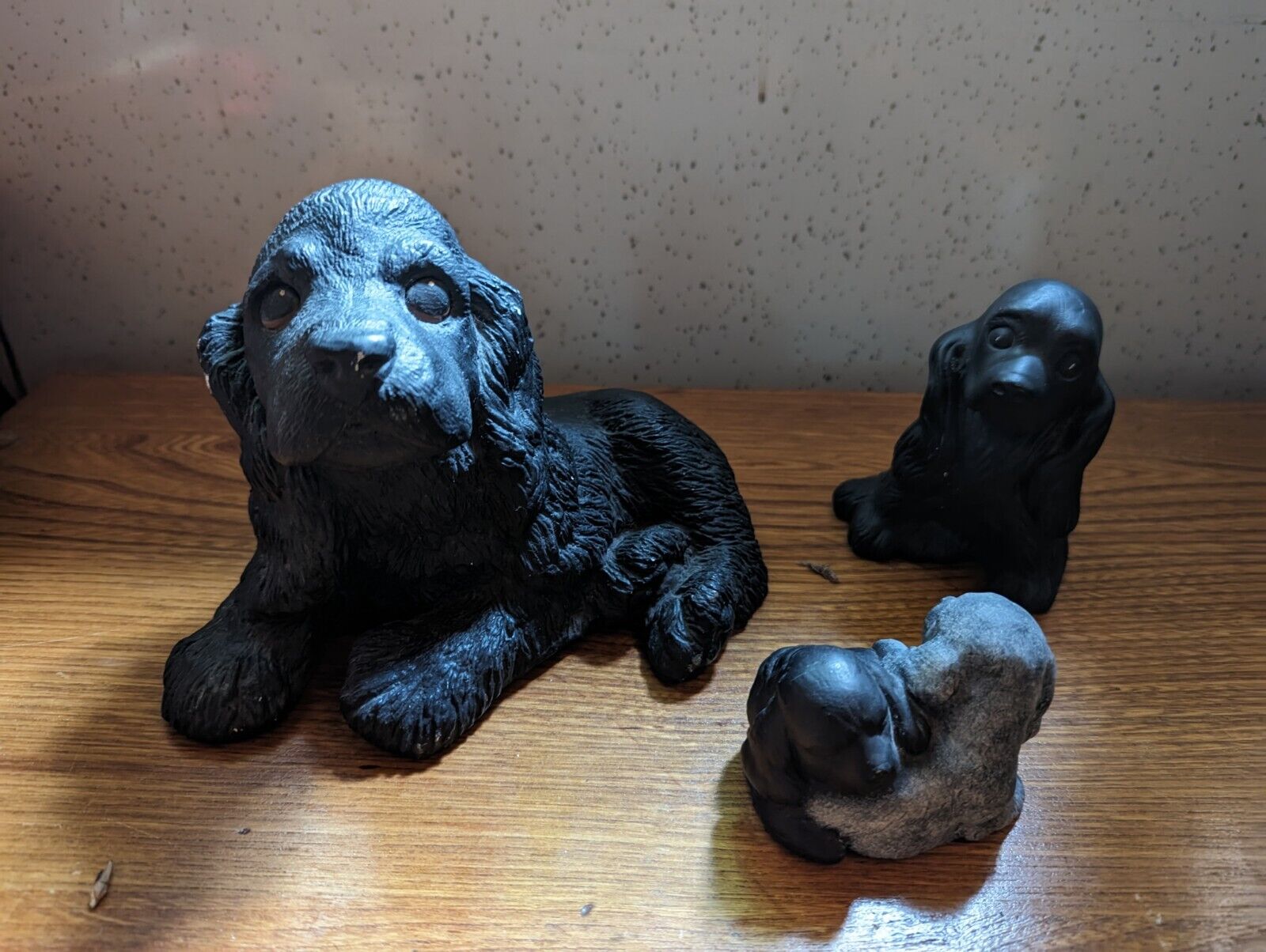 Hand-Painted Vintage Ceramic Cocker Spaniel Dog (4) Figurines - 3 Pcs. - Black