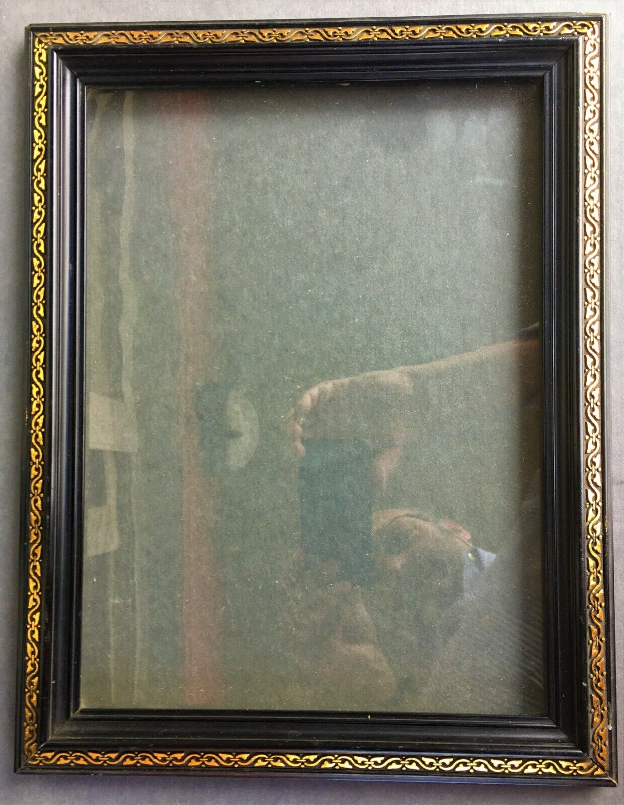 large vintage 11 x 14 Napoleon III black & gold wood frame ca 1865 + glass cadre
