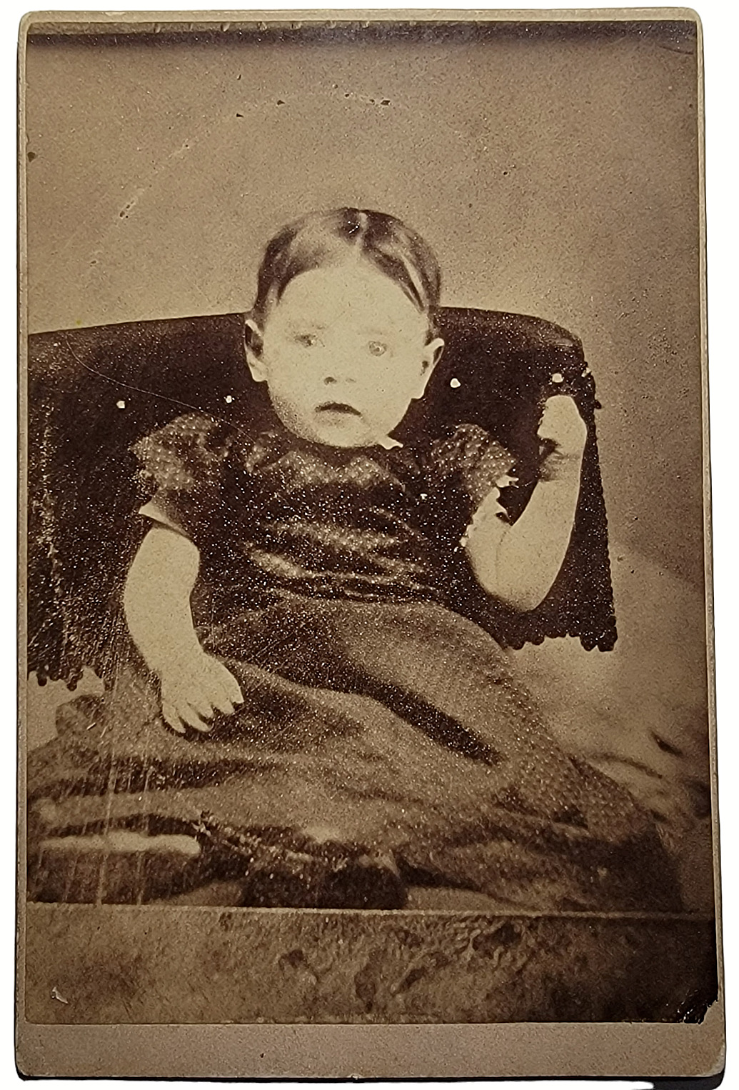 Original Old Vintage Studio Antique Cabinet Card Photo Girl Black Dress 1866