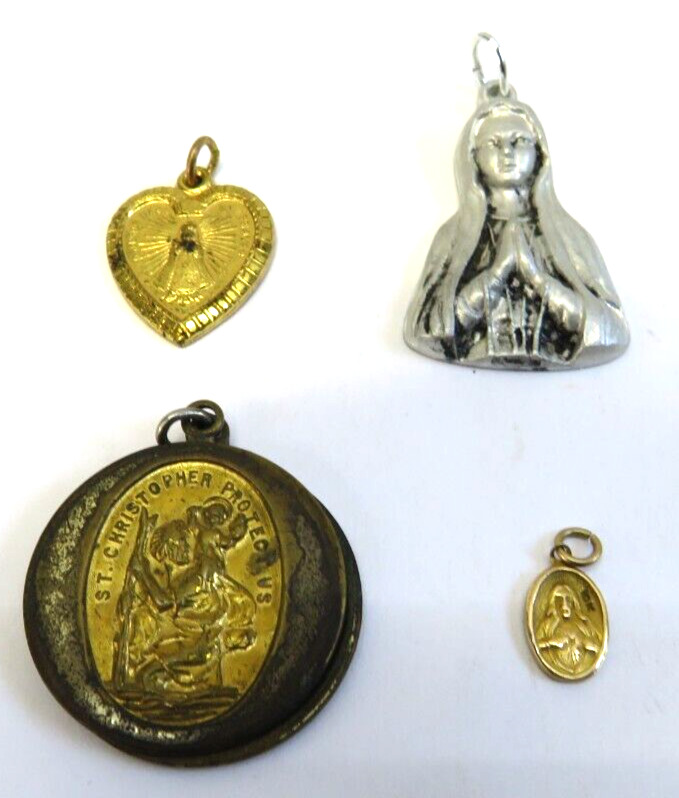 Vintage LOT Necklace Pendants St. Christopher Mary 1940's-50's Alvic 10K Gold