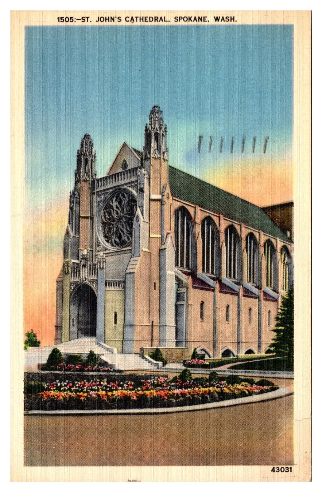 St John\'s Cathedral Spokane Washington WA Linen Posted 1949  Postcard