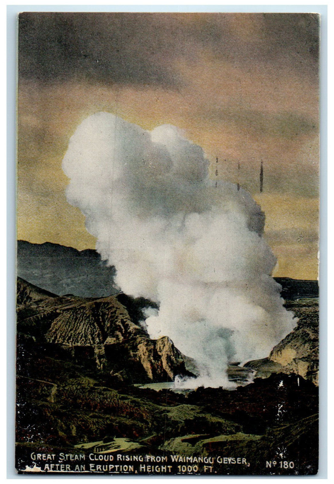 1907 Great Steam Cloud Rising From Waimangu Geyser After Eruption NZ Postcard