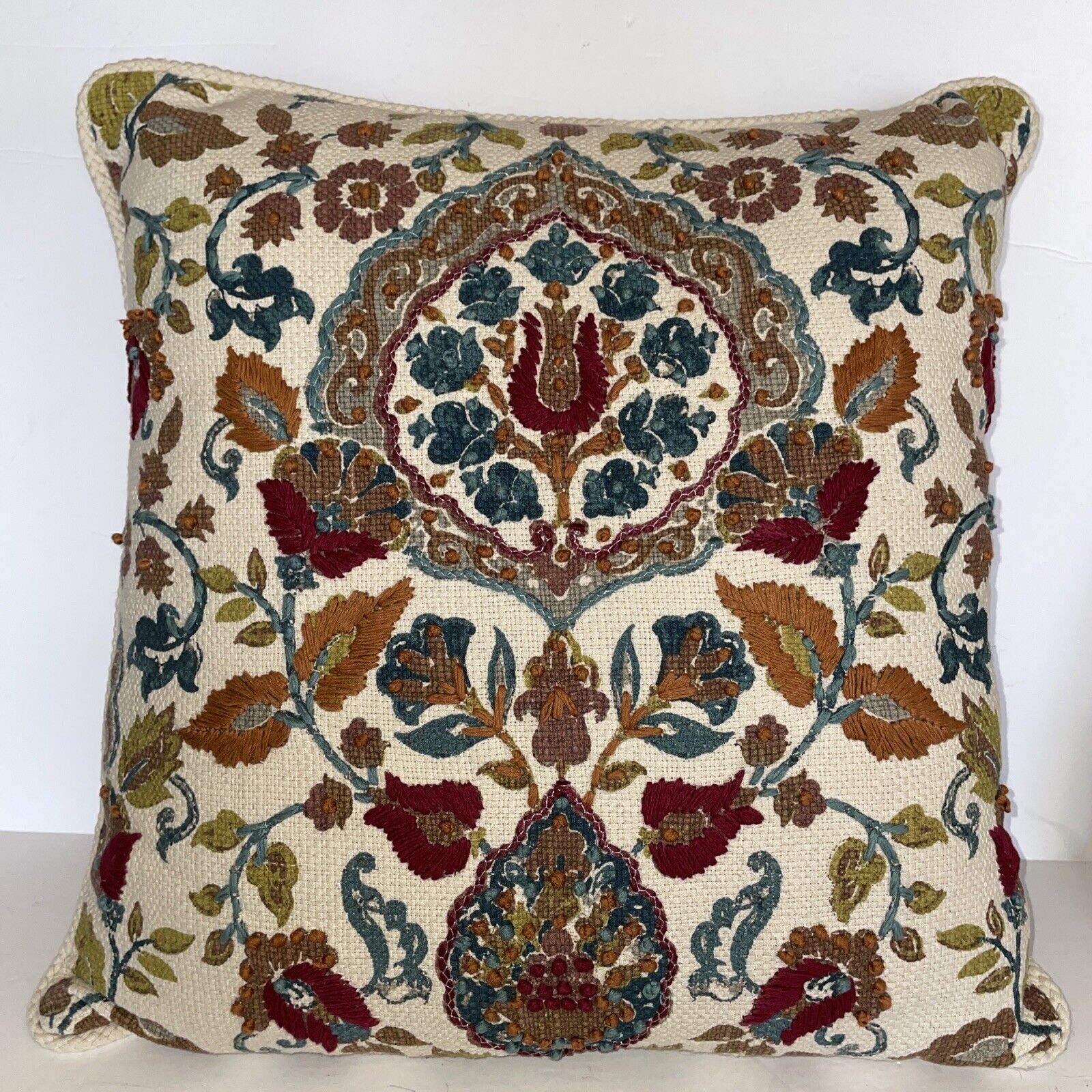 Two Surya Global BOHO Embroidered Decorative Pillow Covers 18”x18” Back Zip￼