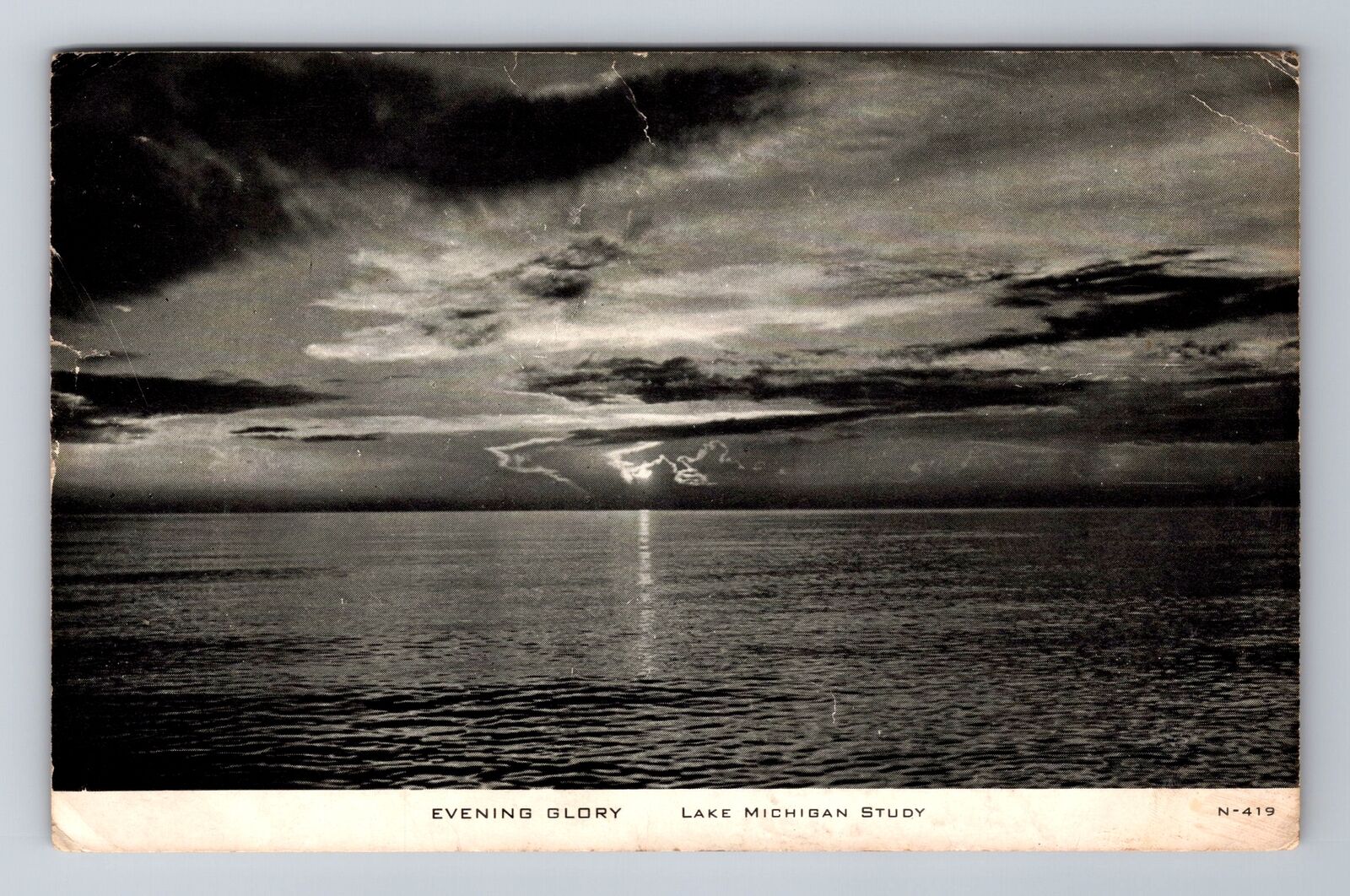 Lake Michigan MI-Michigan General Greetings Night on Lake c1947 Vintage Postcard