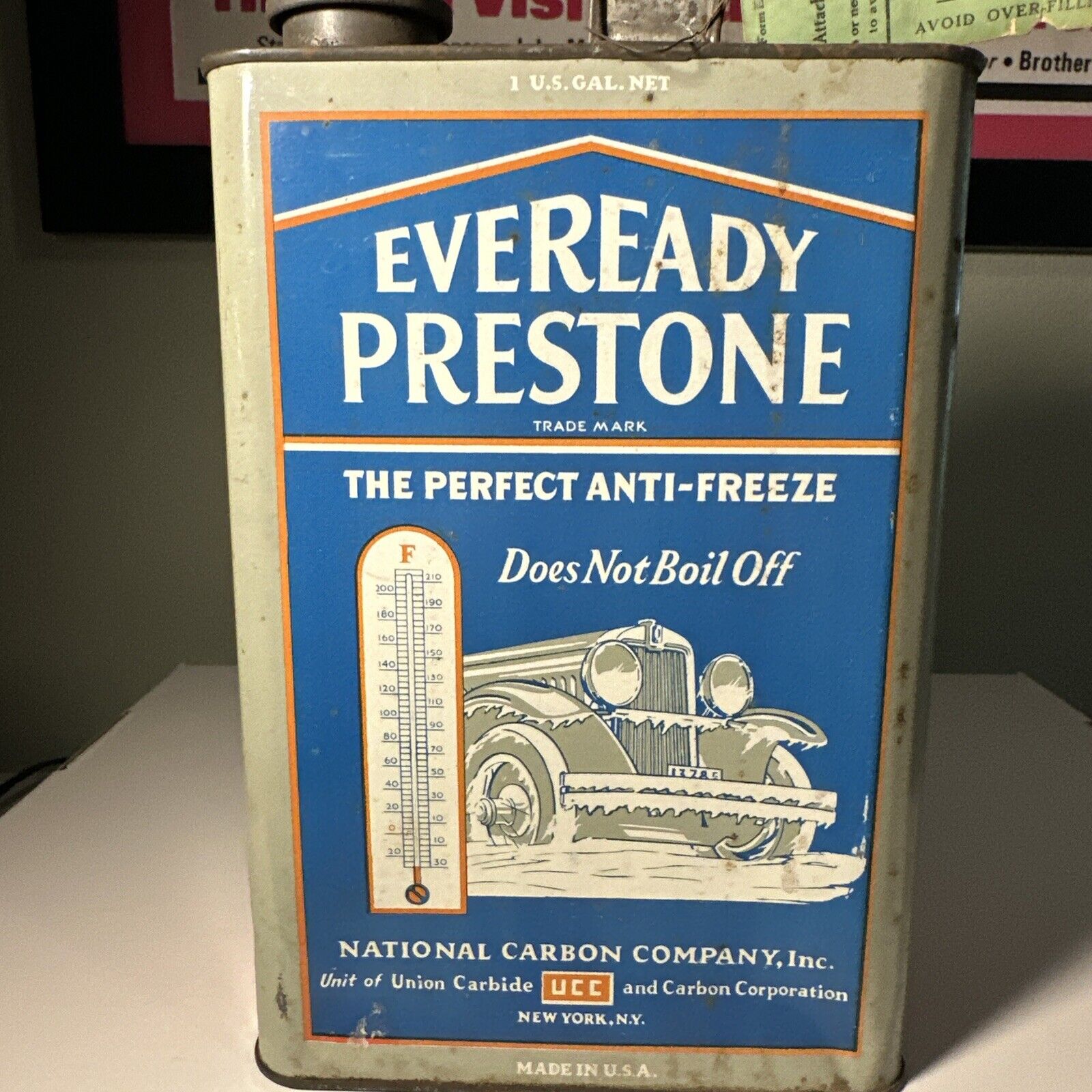Vtg Antique 1920s  EVEREADY PRESTONE Can 1 Gallon Oil Gas Antifreeze Can