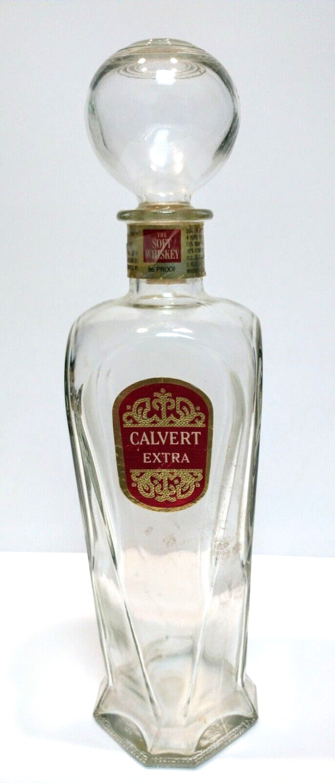 Vintage Calvert Extra Whiskey Liquor Clear Glass Decanter Bottle