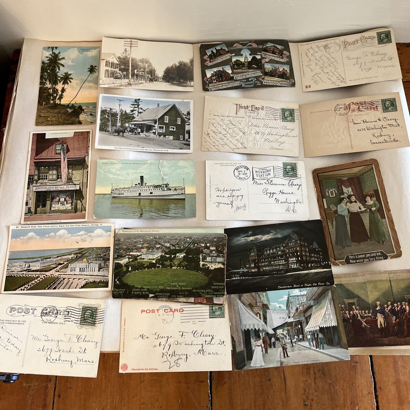 Lot 28 Antique 1911 Postcards, Posted With Stamps, Cuba, PR, Steamboat, WA Dc