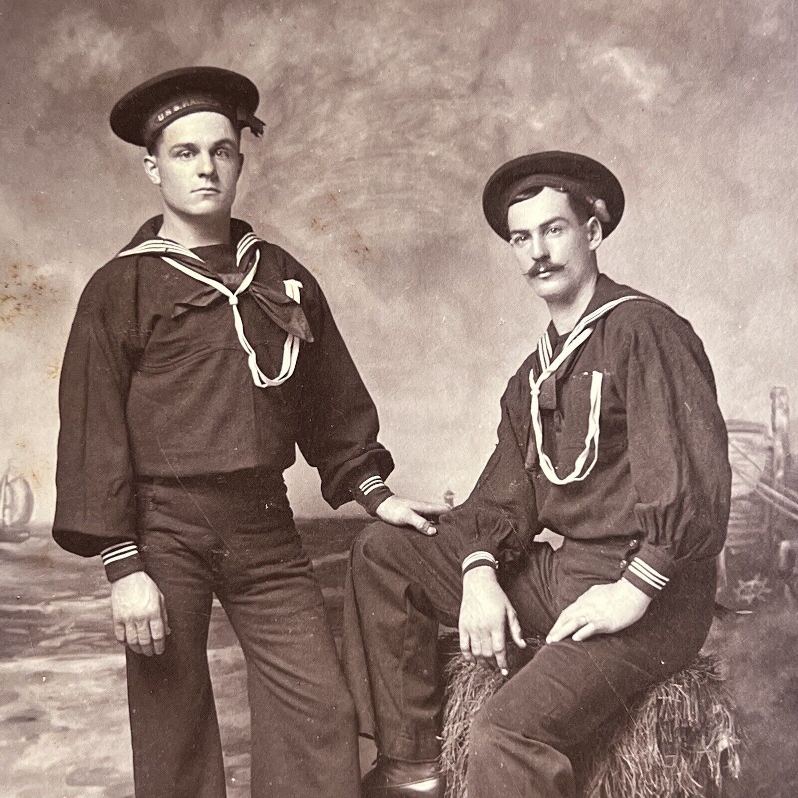 Antique Cabinet Card Photograph Handsome Sailors Affectionate Gay Int Norfolk VA