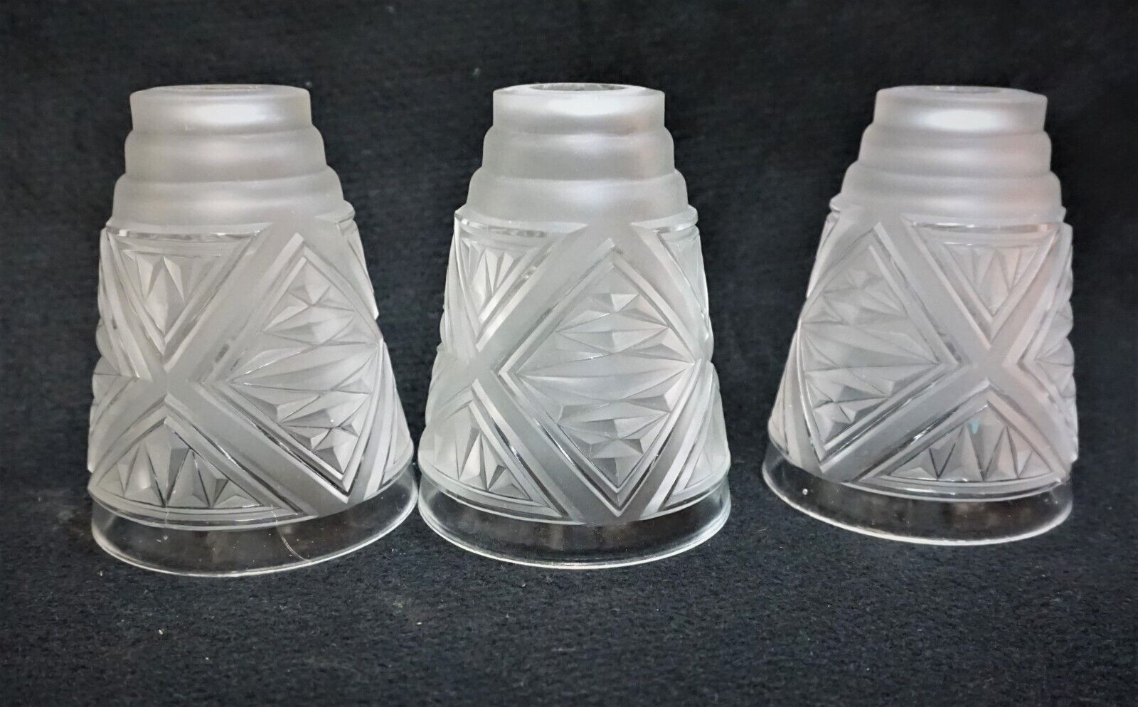 Set of 3 Art Deco France Molded Frosted Glass Shade
