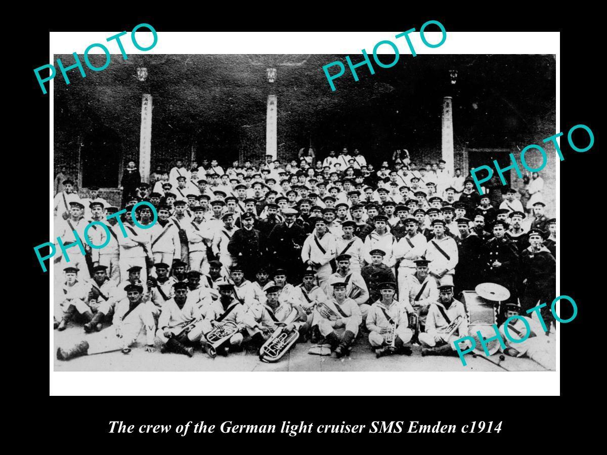 OLD LARGE HISTORIC PHOTO OF THE GERMAN NAVY LIGHT CRUISER SMS EMDEN CREW c1914