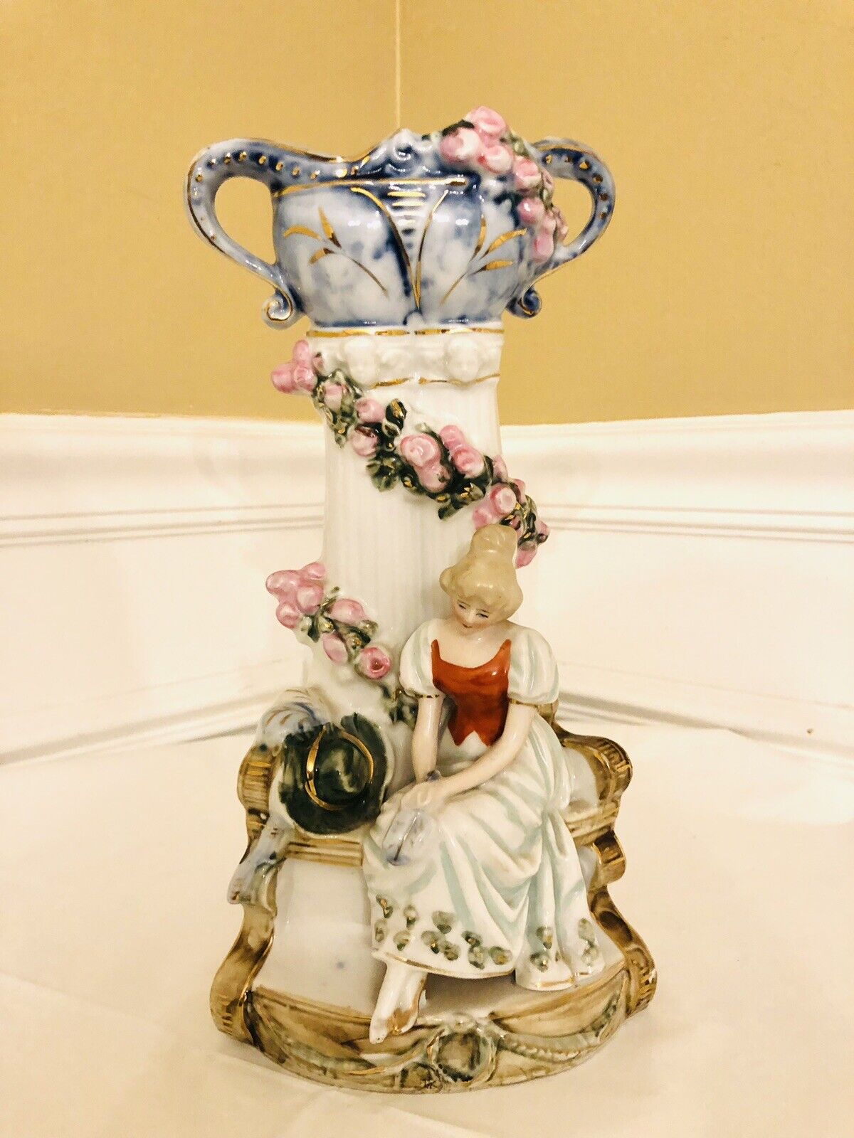Antique/ Vintage Germany Hand Painted Porcelain Sitting Lady Figurine