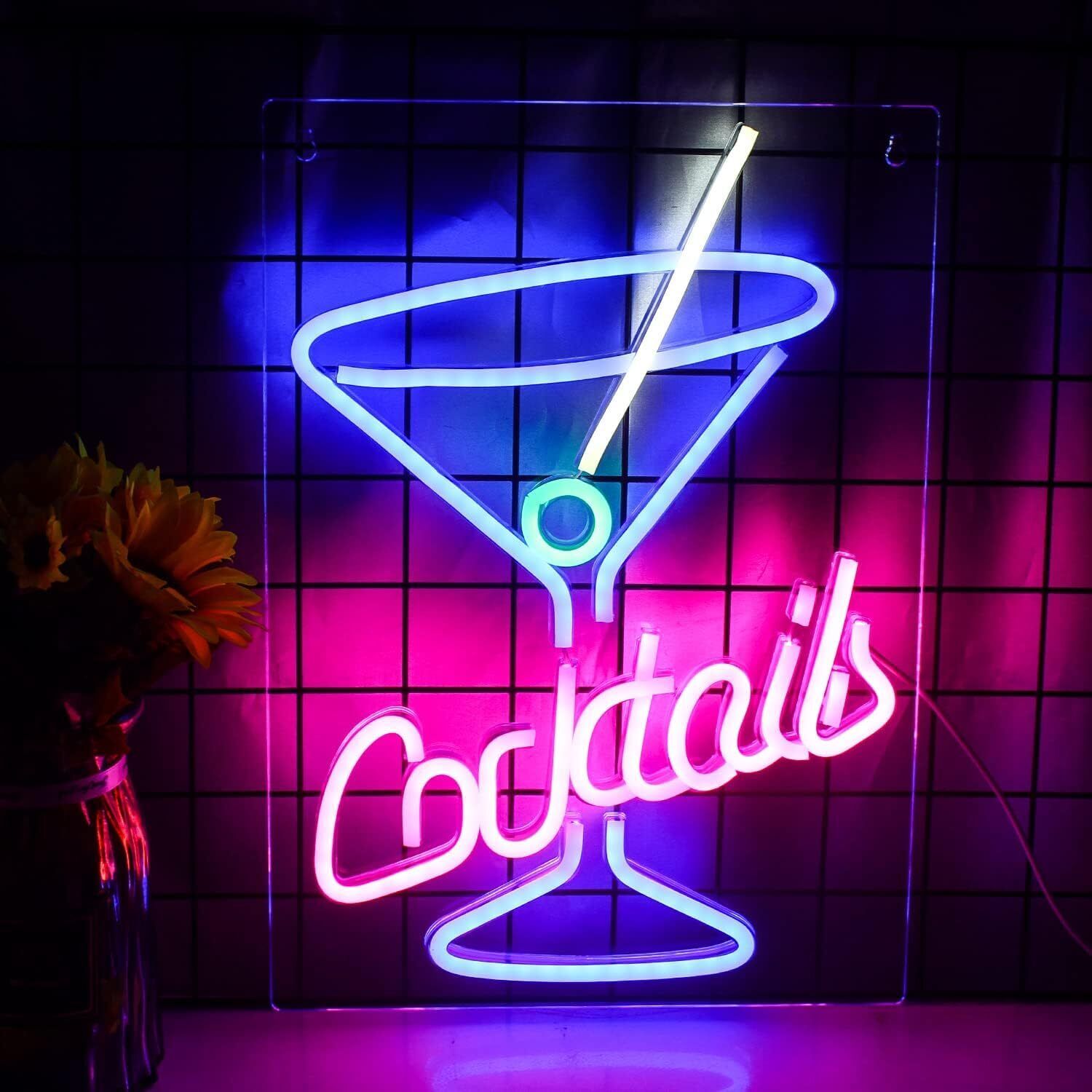 Cocktails Neon Sign Lights USB Power For Man Cave Shop Beer Bar Night Club