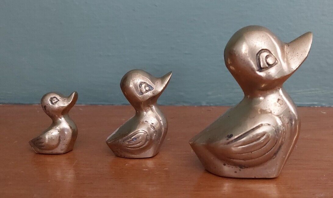 Vintage Leonard Solid Brass Ducks Set of 3 Graduating Sizes