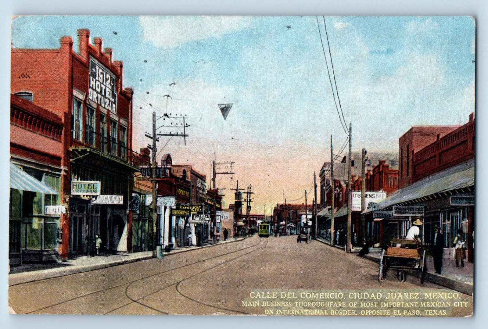 Ciudad Juarez Chihuahua Mexico Postcard Commercial Street c1910 Antique