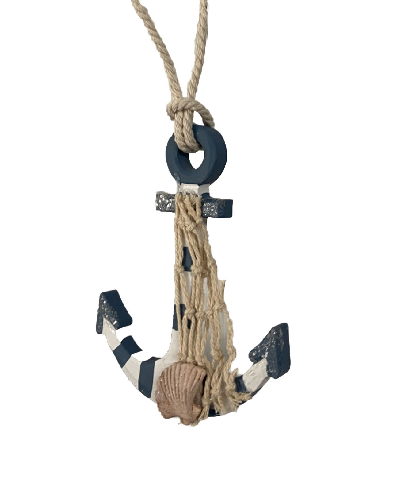 Kurt Adler Wooden Anchor Ornament 4.5 inch Off Blue Coastal Beach Hanging
