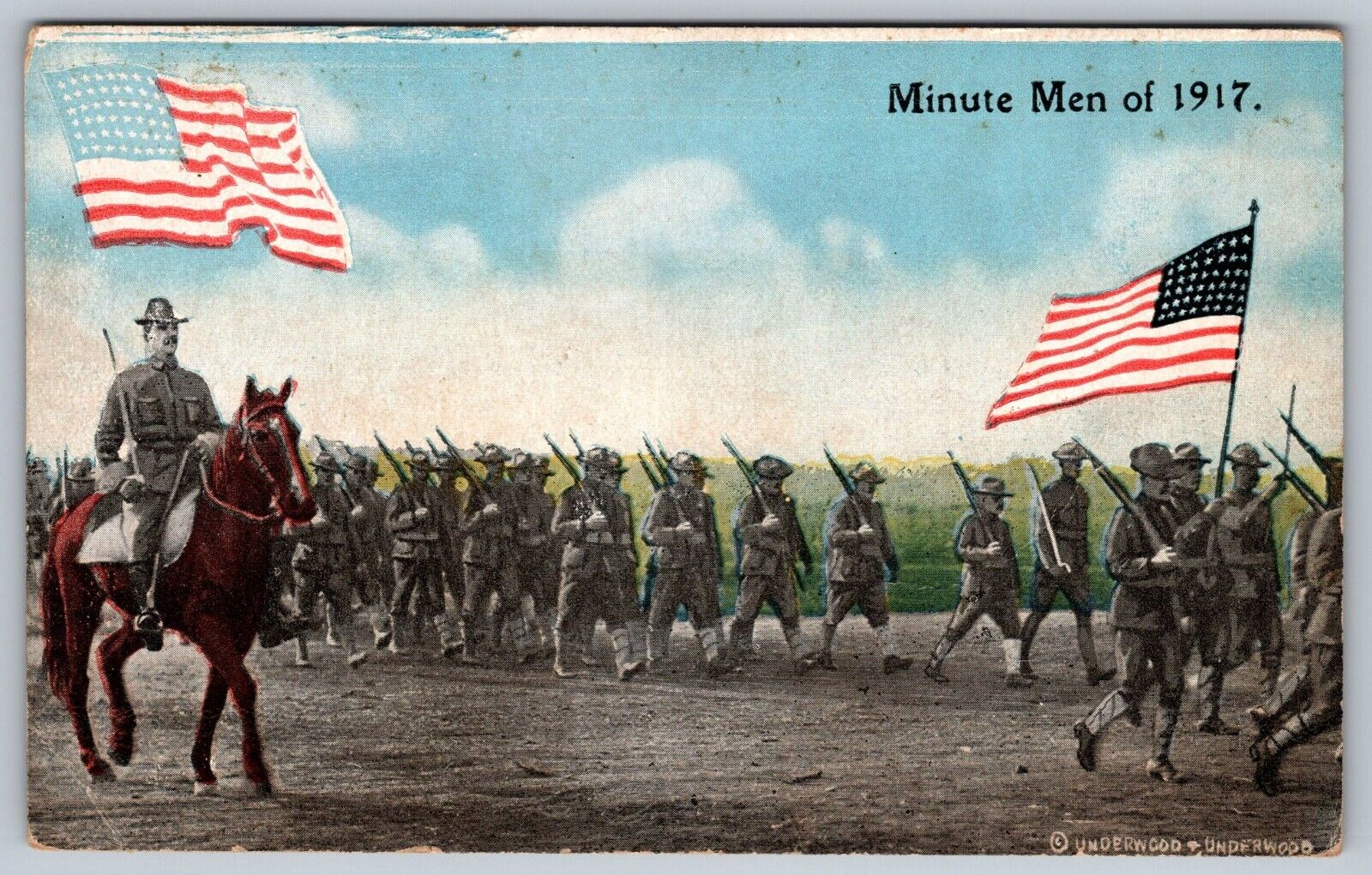 1917 WWI Minute Men Historical Postcard, Patriotic Military Collectible