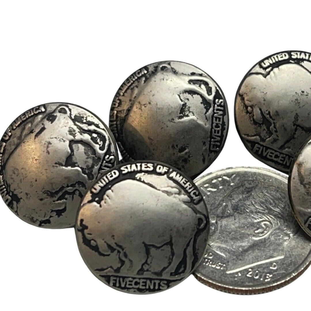 8 Pcs Buffalo Nickel Metal Silver Pewter BUTTONS 5/8\