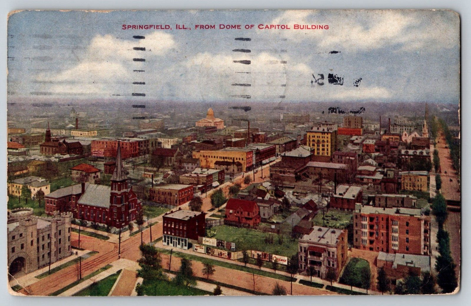 Postcard Aerial View Springfield Illinois 1954 Posted