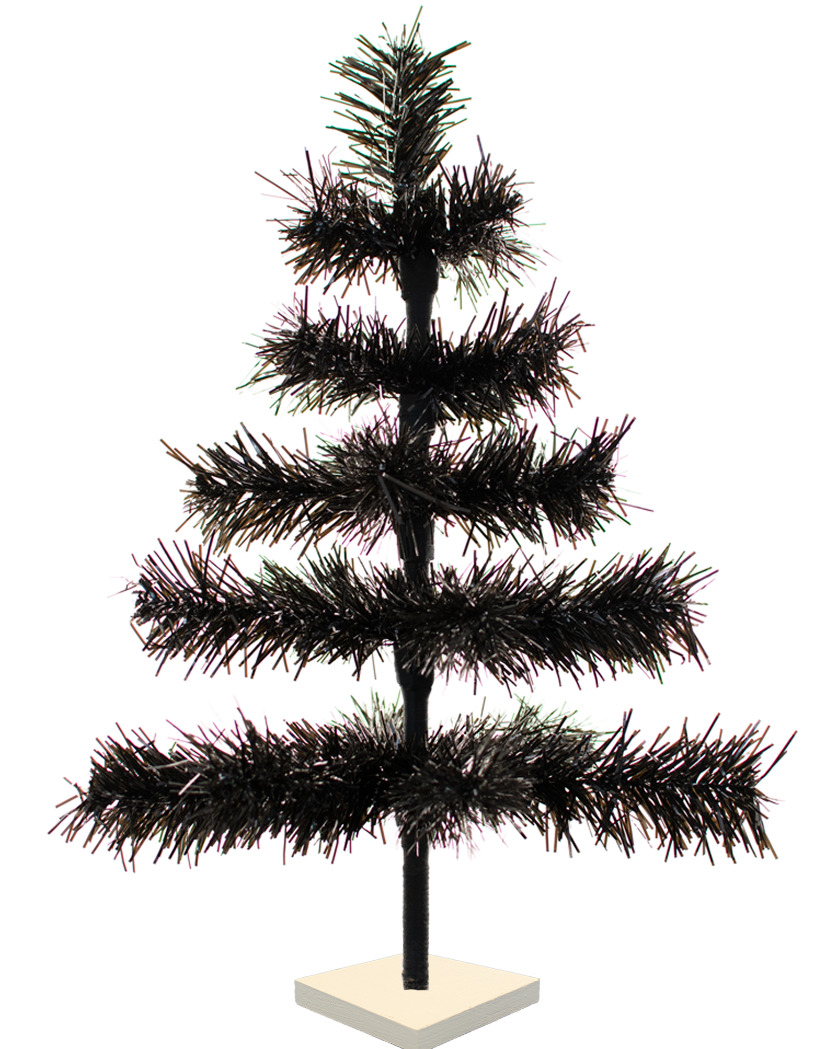 24'' Black Christmas Tree Tinsel Feather Style Holiday Tree 2FT Table-Top
