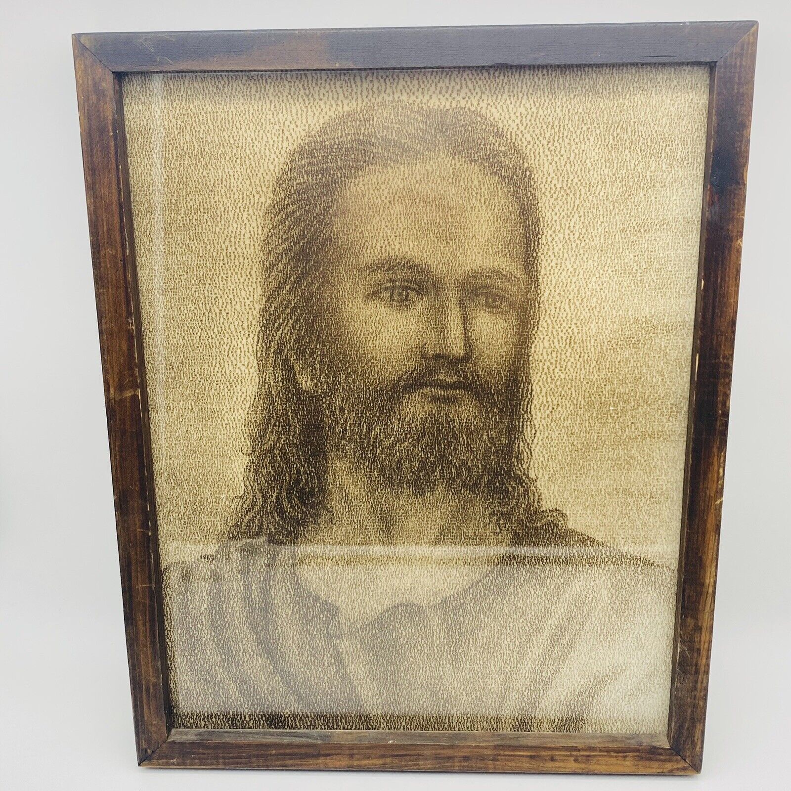 Vintage Jesus Christ Portrait Bible Scripture Calligram Word Art Framed Picture
