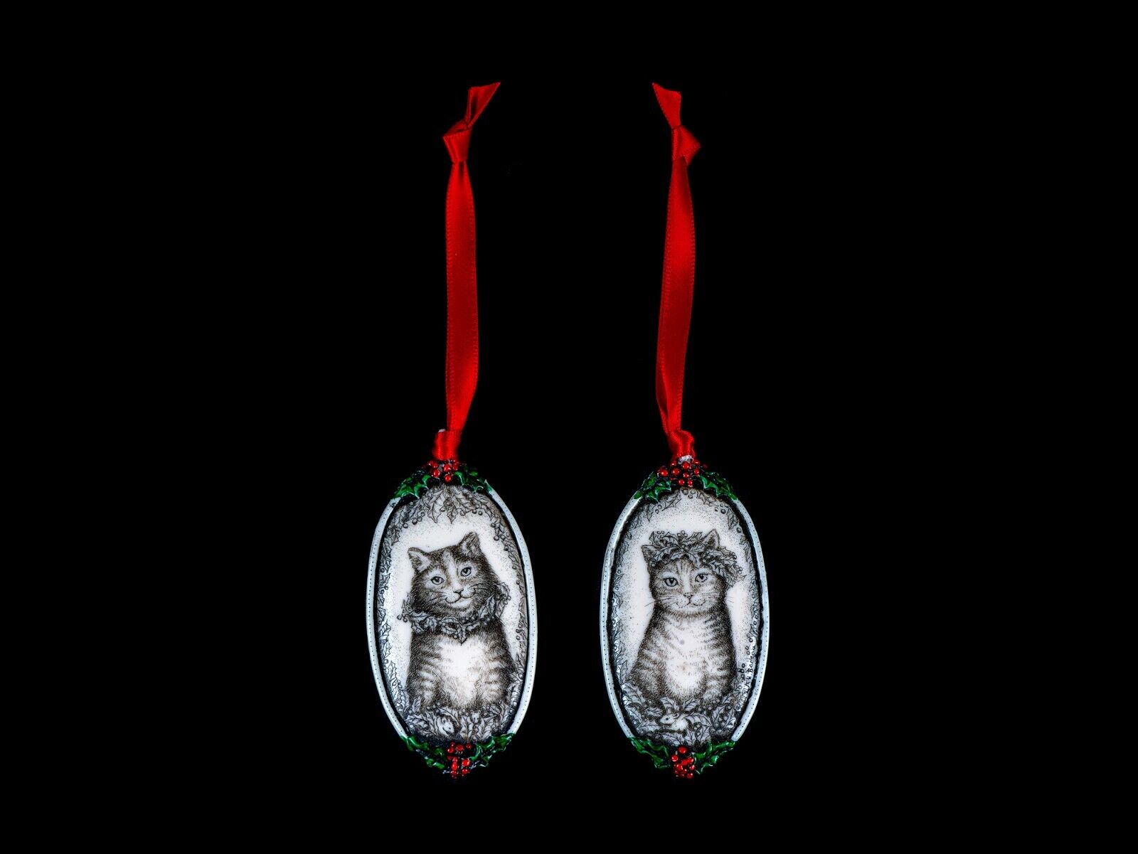 Double Sided Cat Ornament.  Moosup Valley, Rachel Badeau, Etched