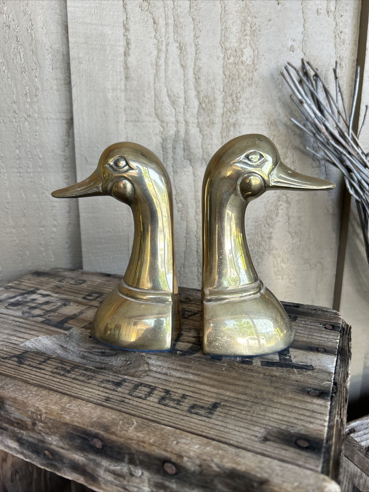 Vintage pair of solid brass duck head bookends Decor preowned