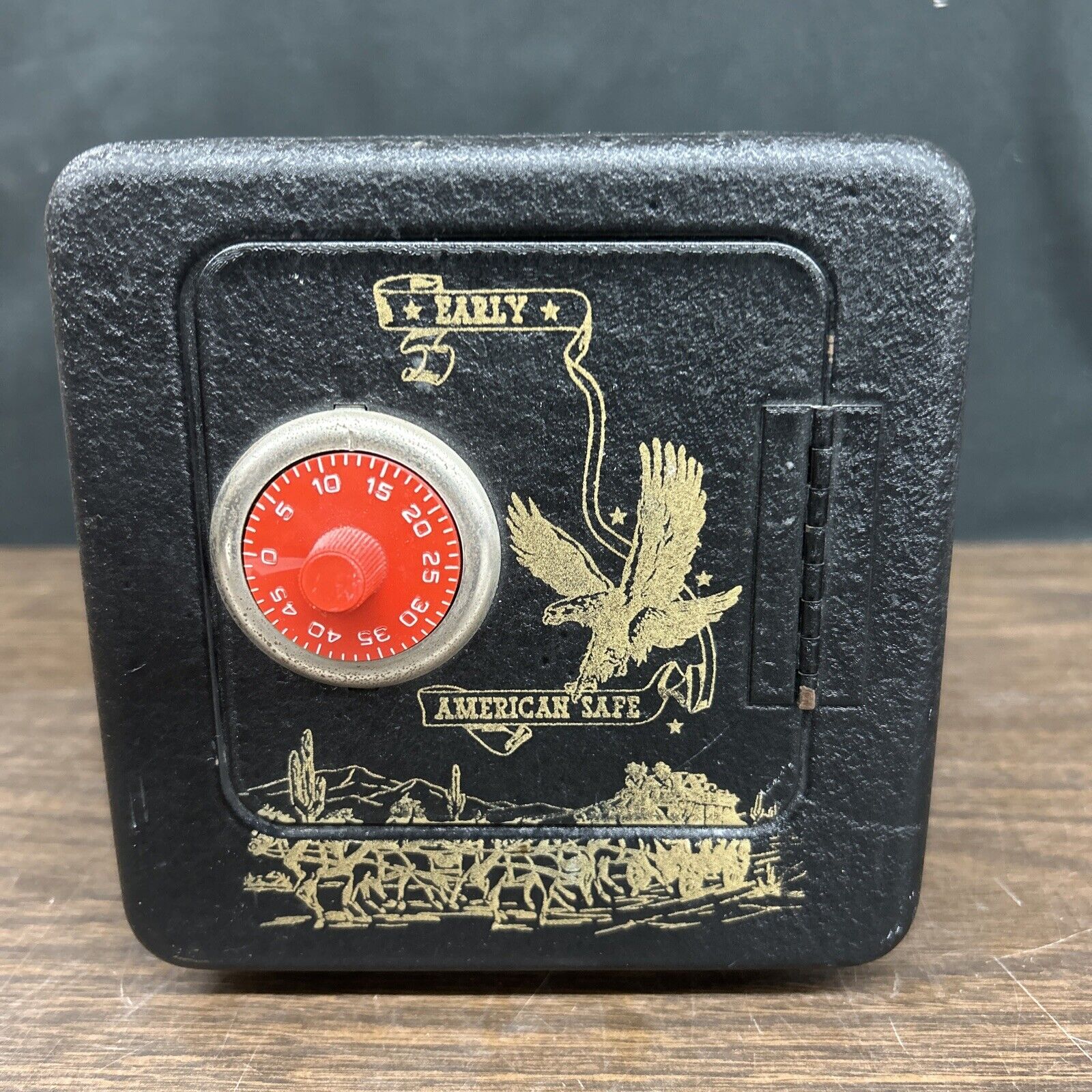 Vintage Early American Black Metal Combination Safe Superior Toy & Mfg. Co.