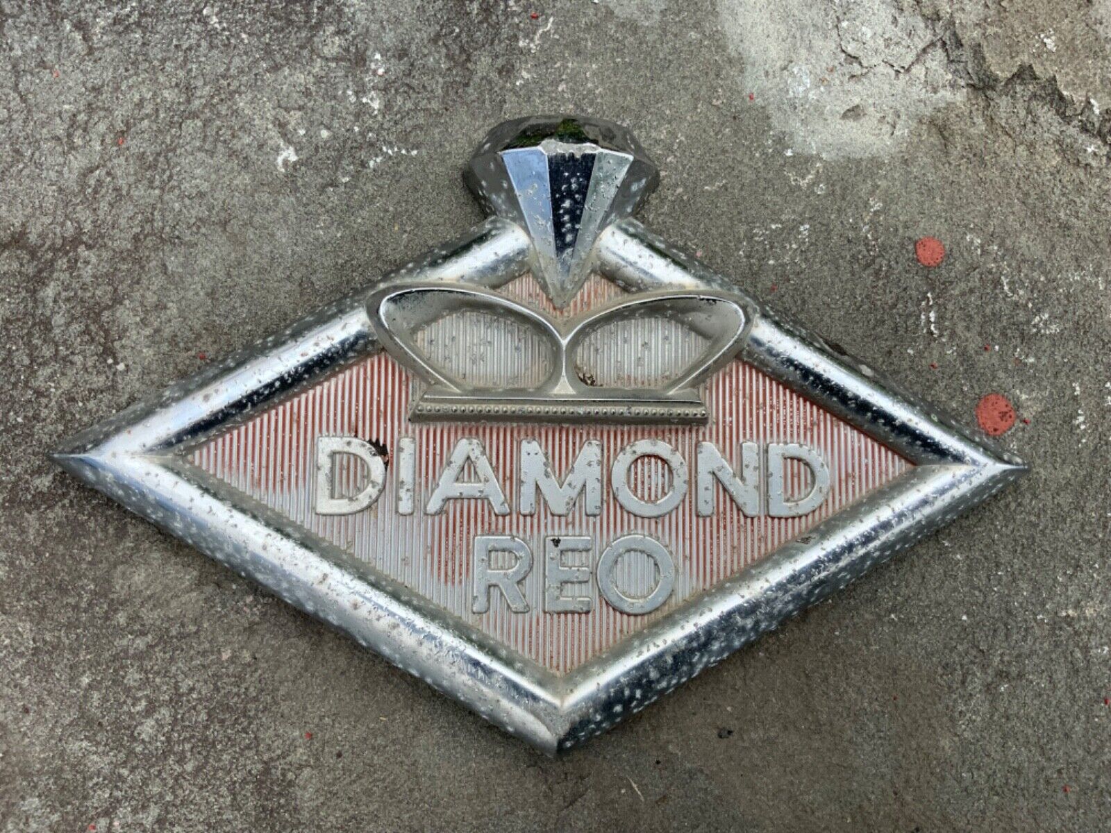 Vintage Diamond REO Truck Grill Badge Emblem Metal Original  