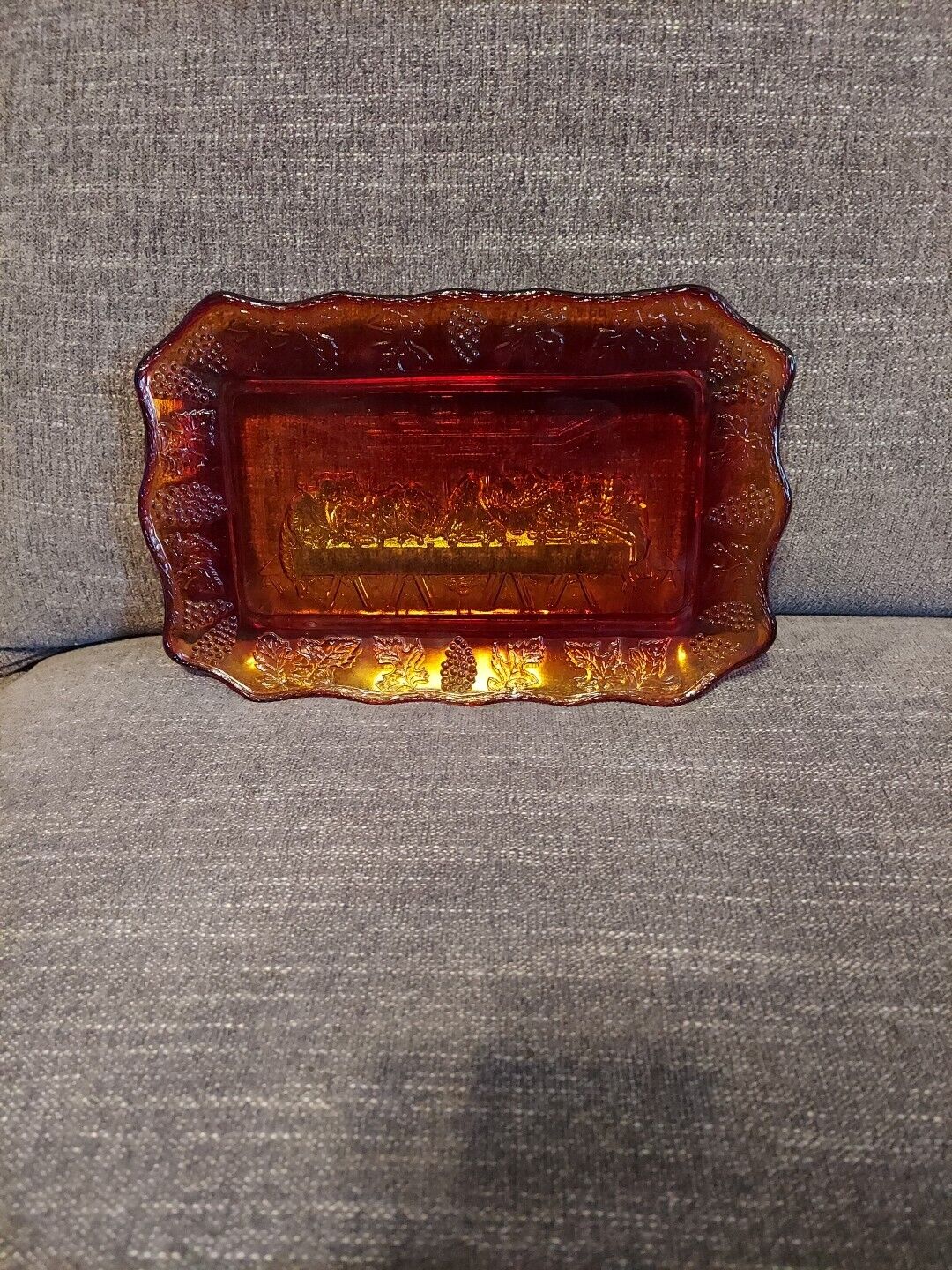 Vintage Indiana Glass Amberina  Tiara Last Supper Plate Tray 11\