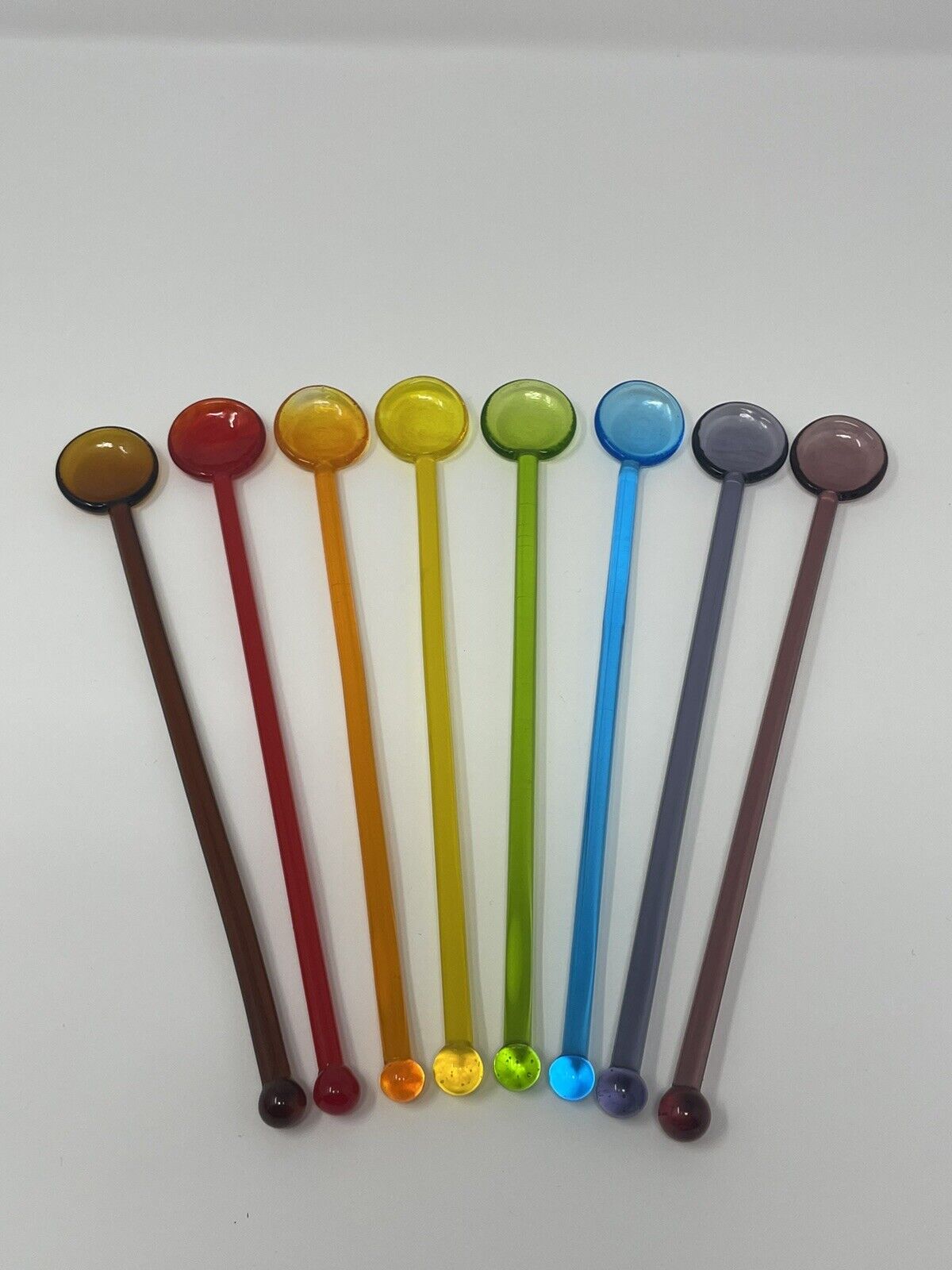 Set Of Eight Color Glass Vintage Swizzle Sticks