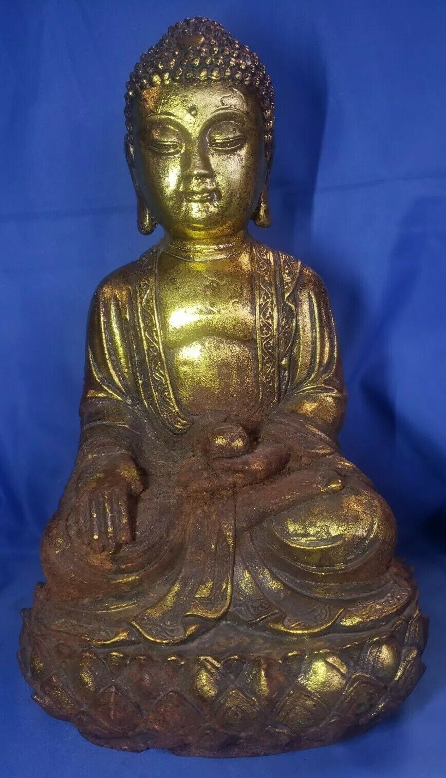 Antique Buddha statue heavily gilded seated 13.5\