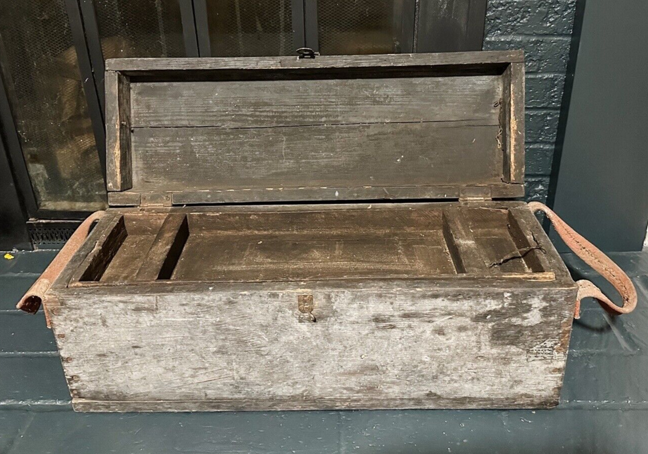 Vintage Carpenters Tool Chest Handmade 1890S To 1920S. Leather Handles.