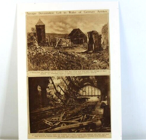 Antique 1919 Paper Print from Savage Devastation left by German Armies WW1