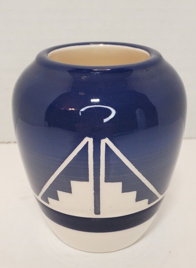 Handcrafted Native American Lakota Sioux Vase SIGNED Blue And White