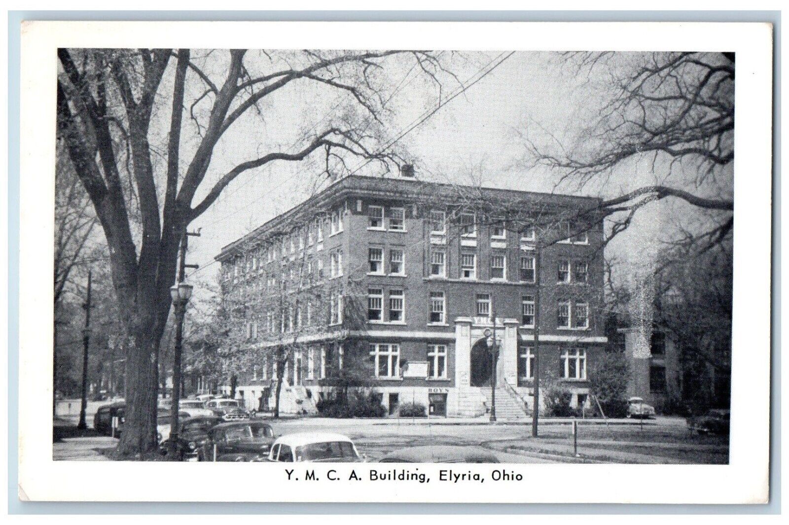Elyria Ohio OH Postcard YMCA Building Exterior Classic Cars Street 1940 Unposted