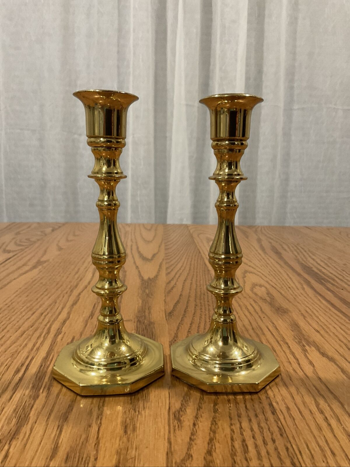 vtg pair of 7 1/4\'\' tall CAROLINA  CB brass candlesticks 