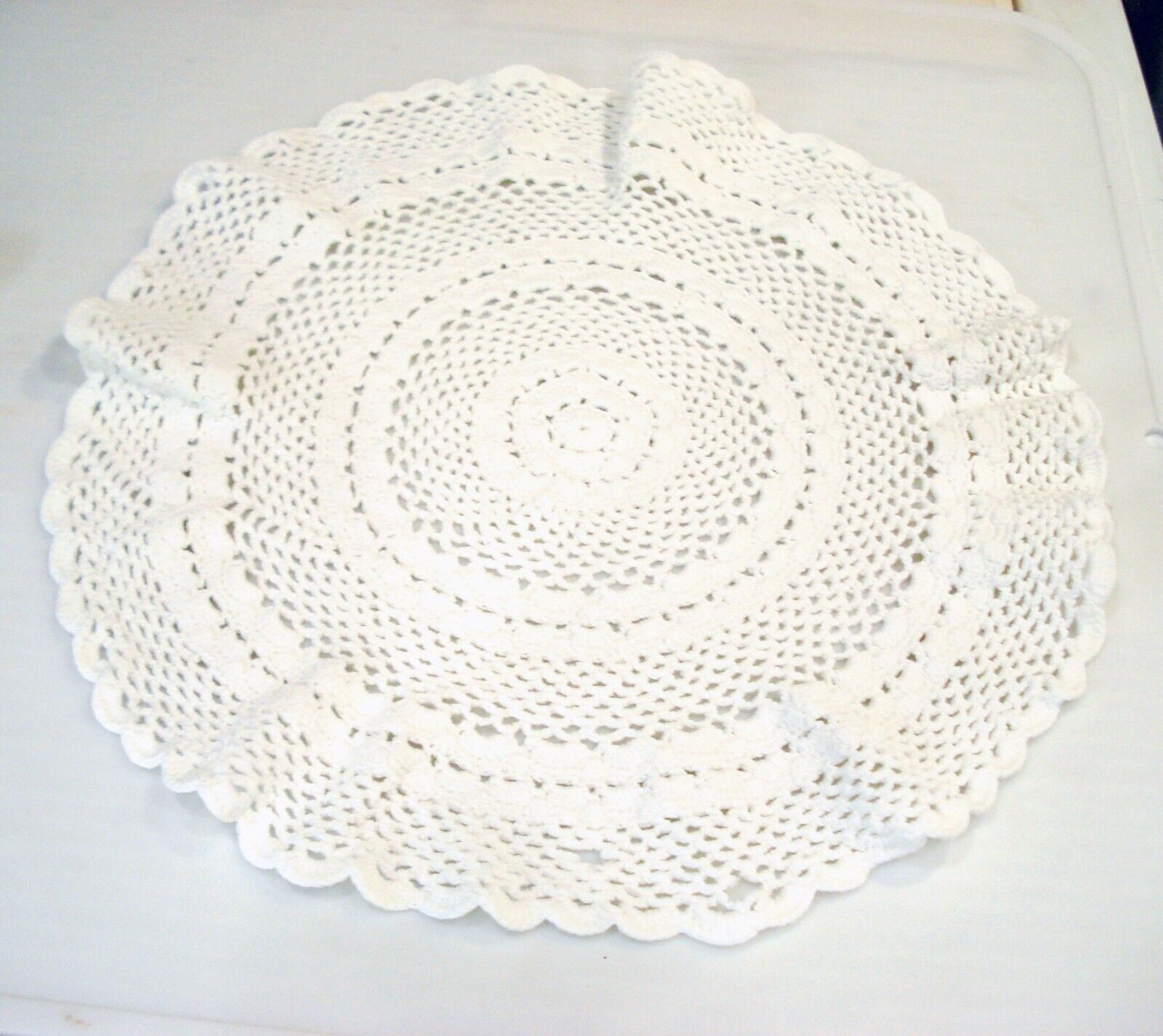 Vintage Round Hand Crocheted Doily, White, Cotton - 13 inches