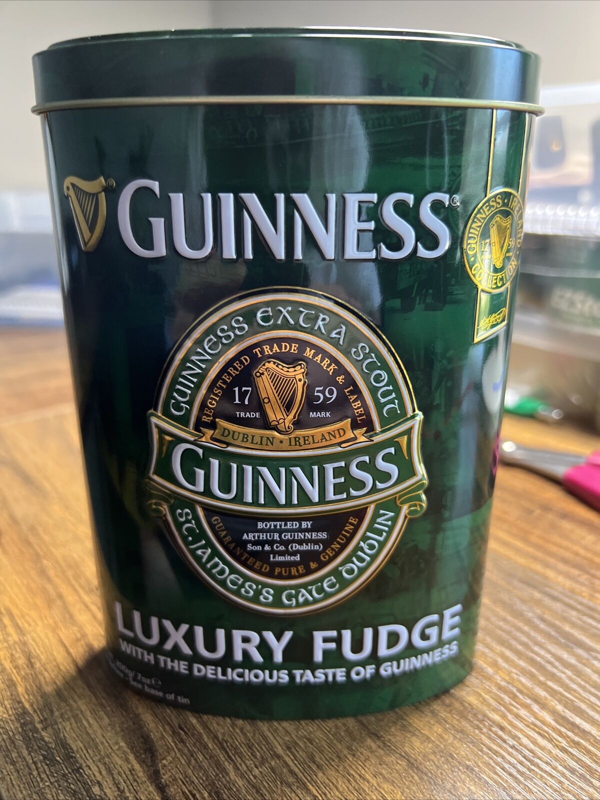 Guinness Ireland Collection Luxury Fudge Oval Shaped Green Tin Empty 6.5” Tall